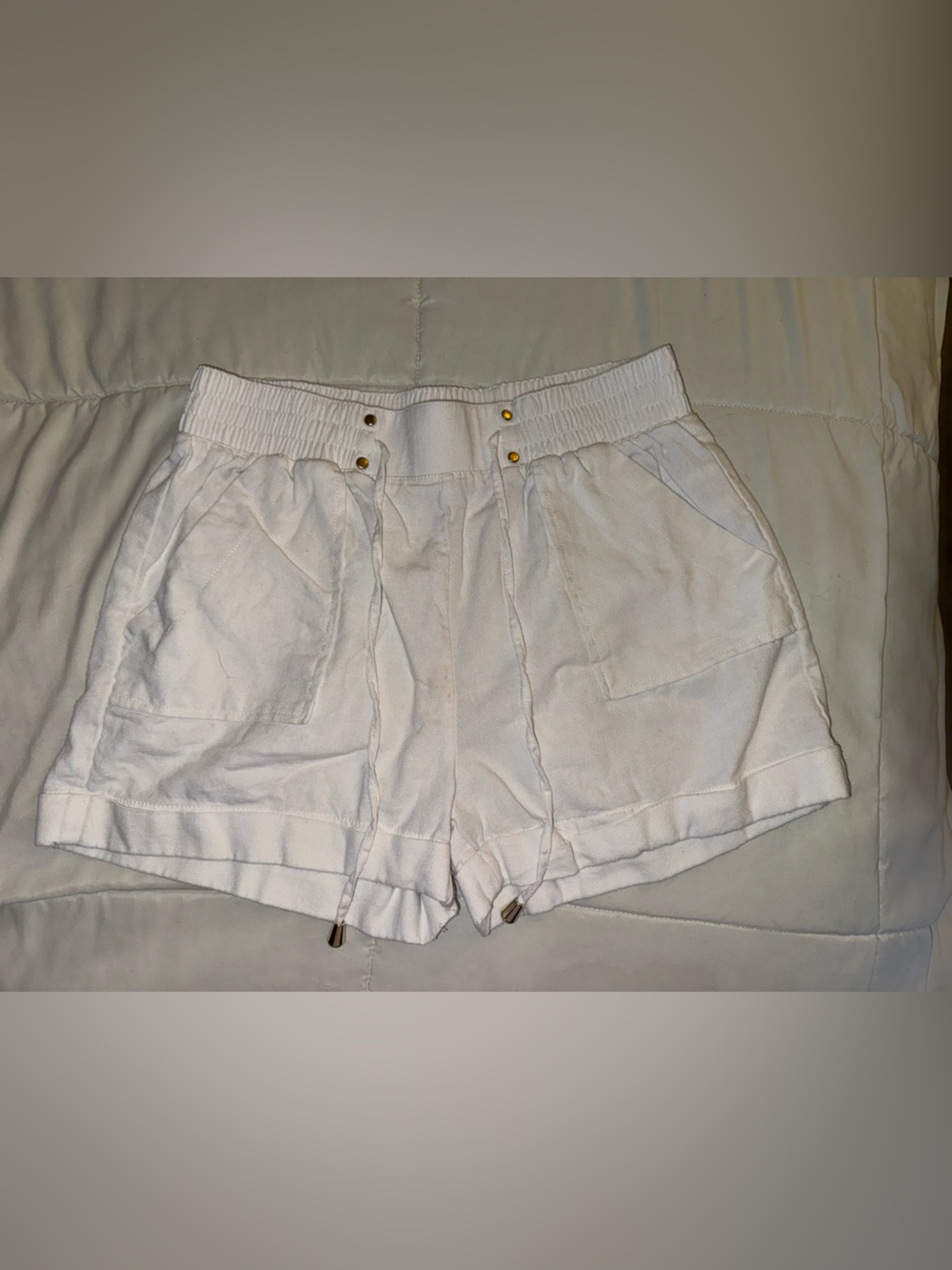 White linen shorts
